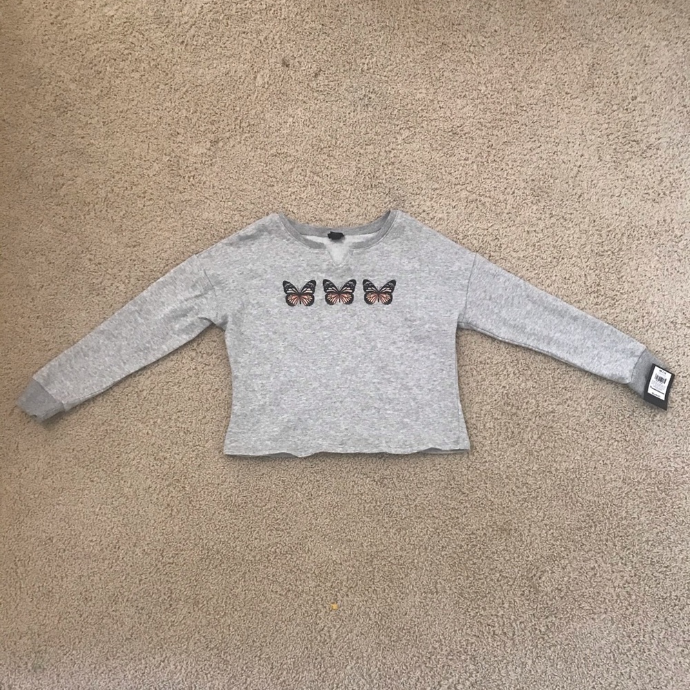 Girls notch neck graphic butterfly sweatshirt